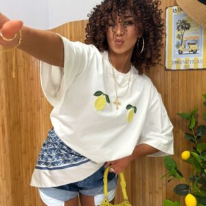 T-shirt oversize biały w cytrynki La Milla